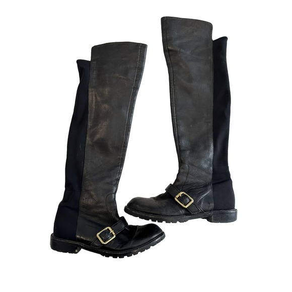 Marc by Marc Jacobs -Tall Flat Black Boots Genuine Leather Sz 37.5 US 7 - Picture 1 of 13